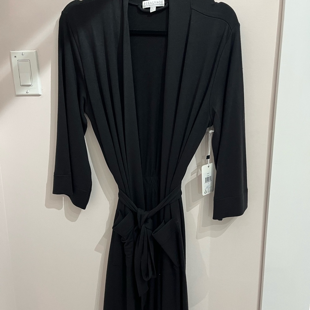 PJ Salvage Black Robe with Shawl Collar and Tie Belt